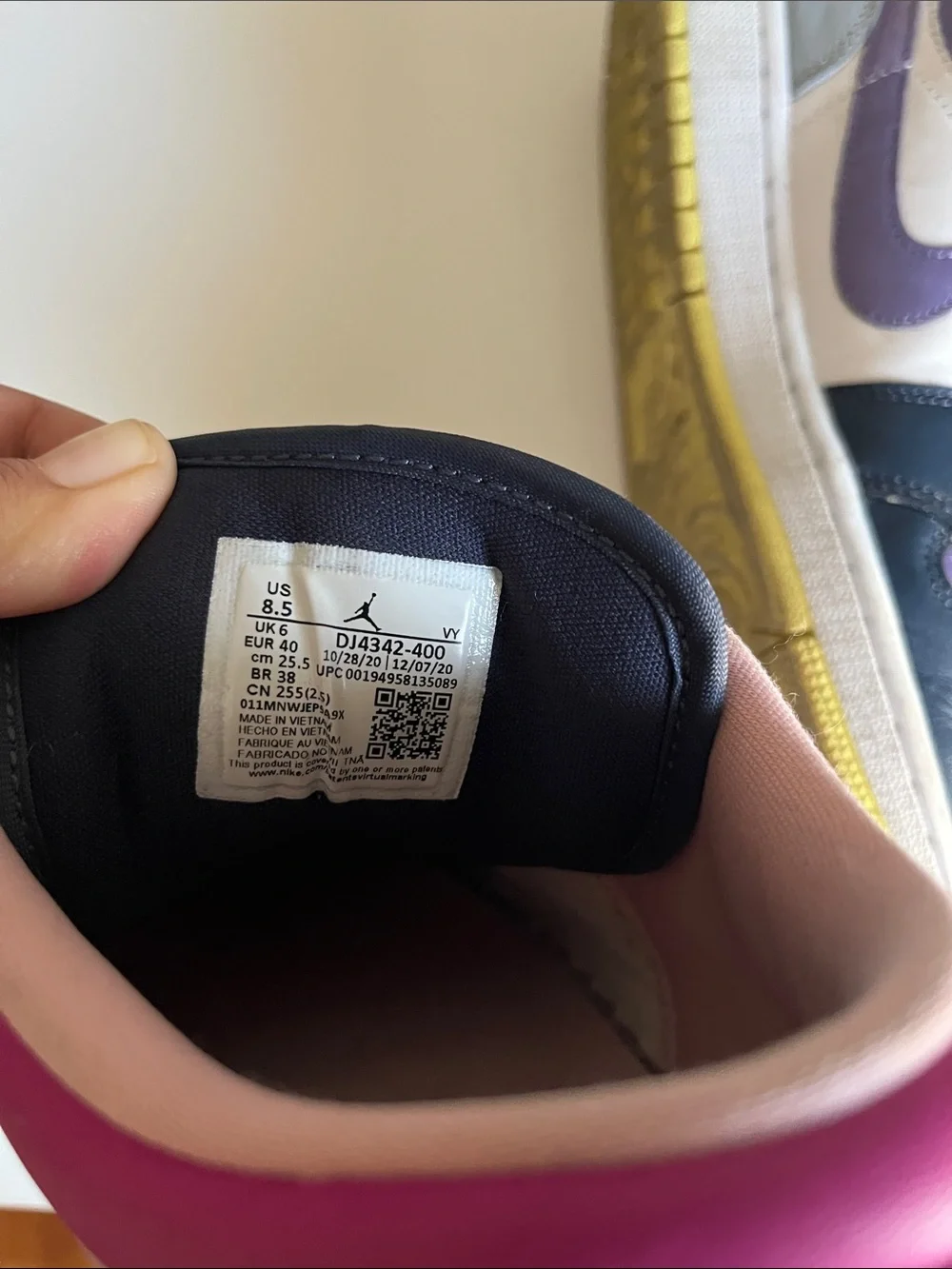 Nike | Jordan | Colorblock Low-Top Sneakers in White, Pink, Purple & Navy | 8.5